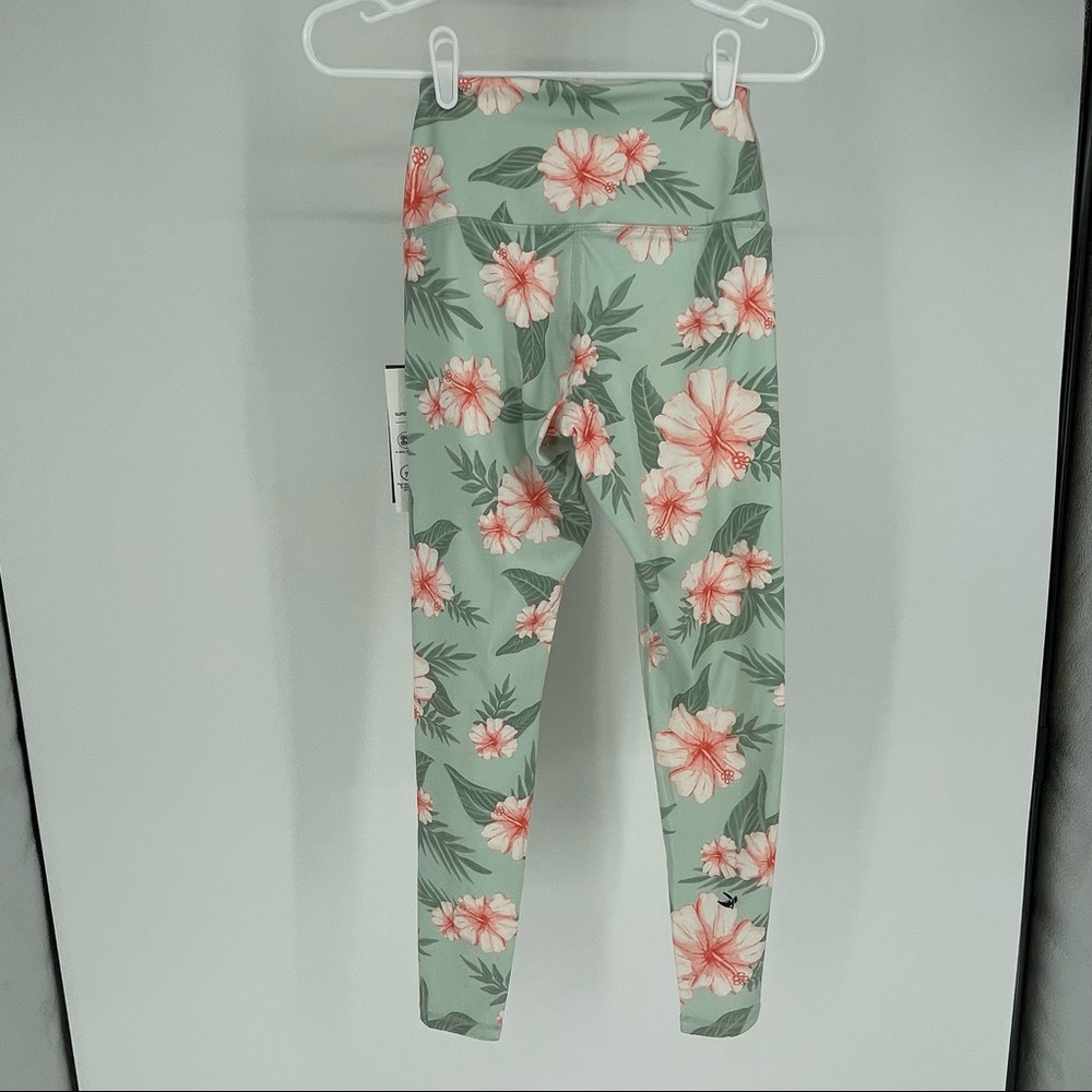 GLYDER NWT WOMEN’S HIGH POWER TROPICAL BLOOM HAWAIIAN LEGGINGS XS GREEN - Picture 3 of 6